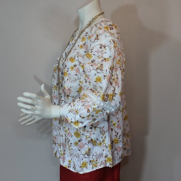 ANTHROPOLOGIE Harmony Blouse Lace Peasant Cottagecore Floral 100% Cotton Large - Picture 5 of 9